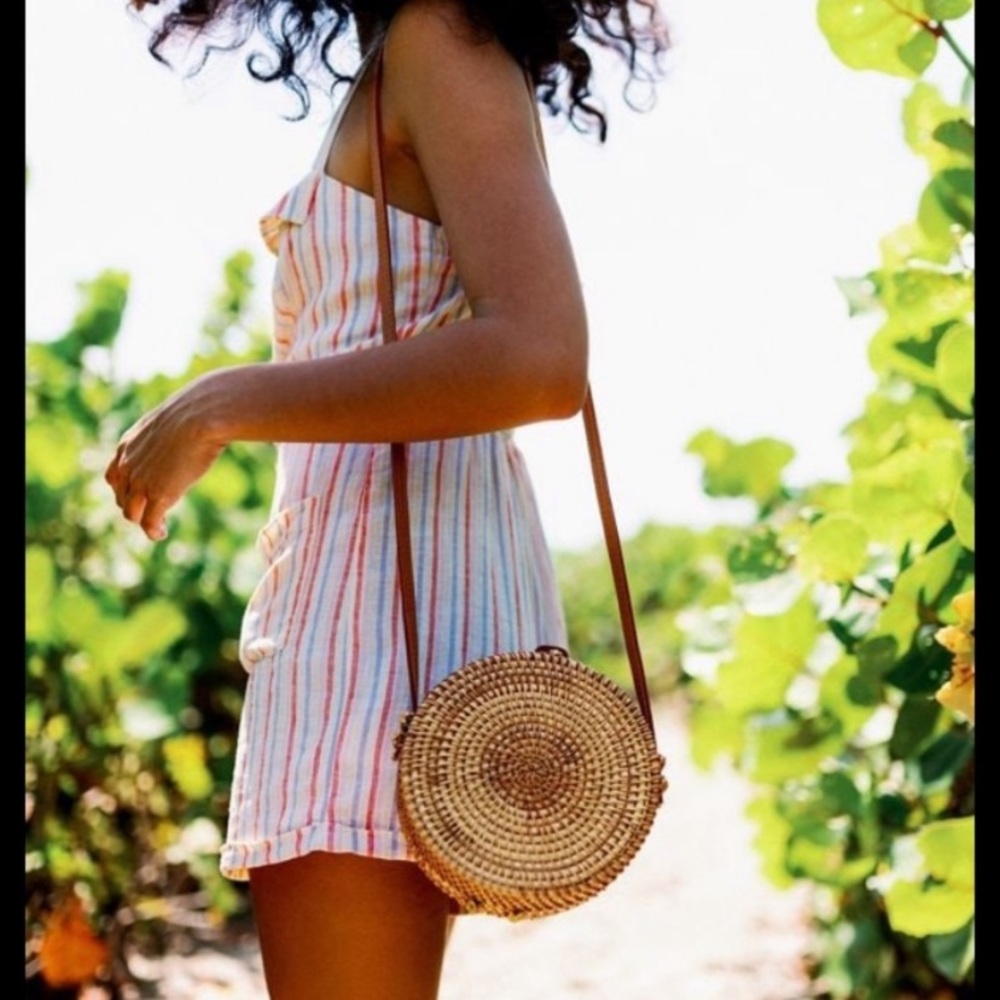 Beautiful wood draw string round bag - in style